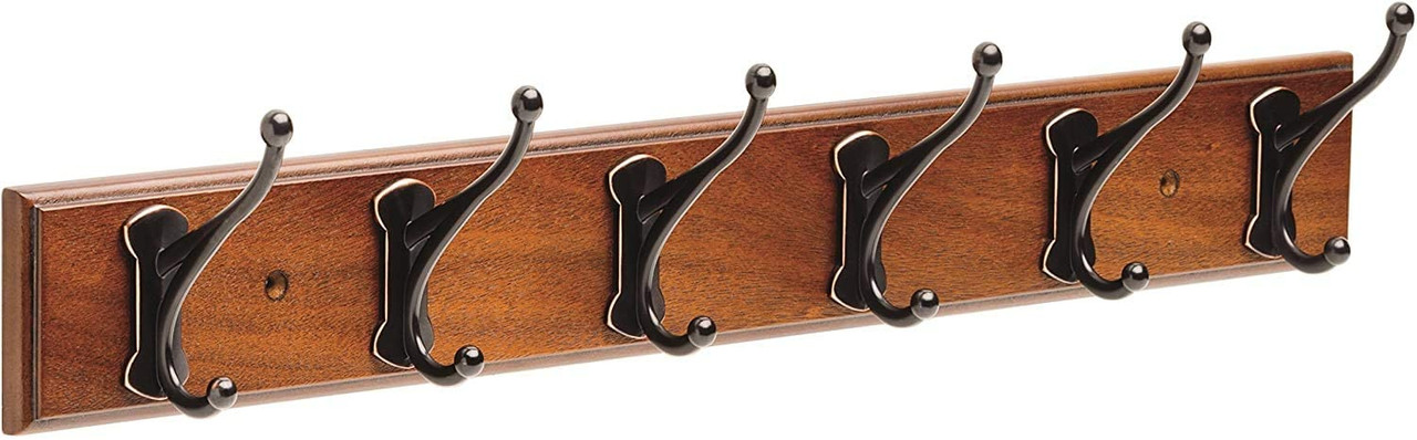 Franklin Brass 24" 6 Hook Windom Coat/Hat Rail Bark w/ Oil Rubbed Hooks