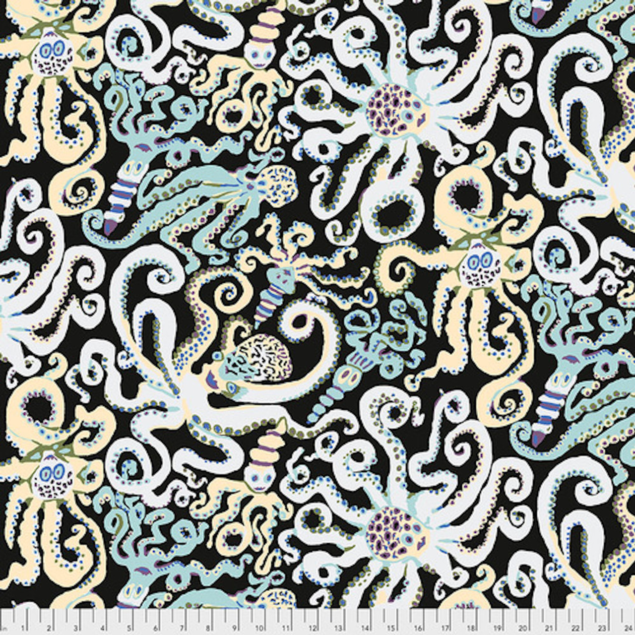 Brandon Mably PWBM074 Octopus Black Cotton Fabric By The Yard