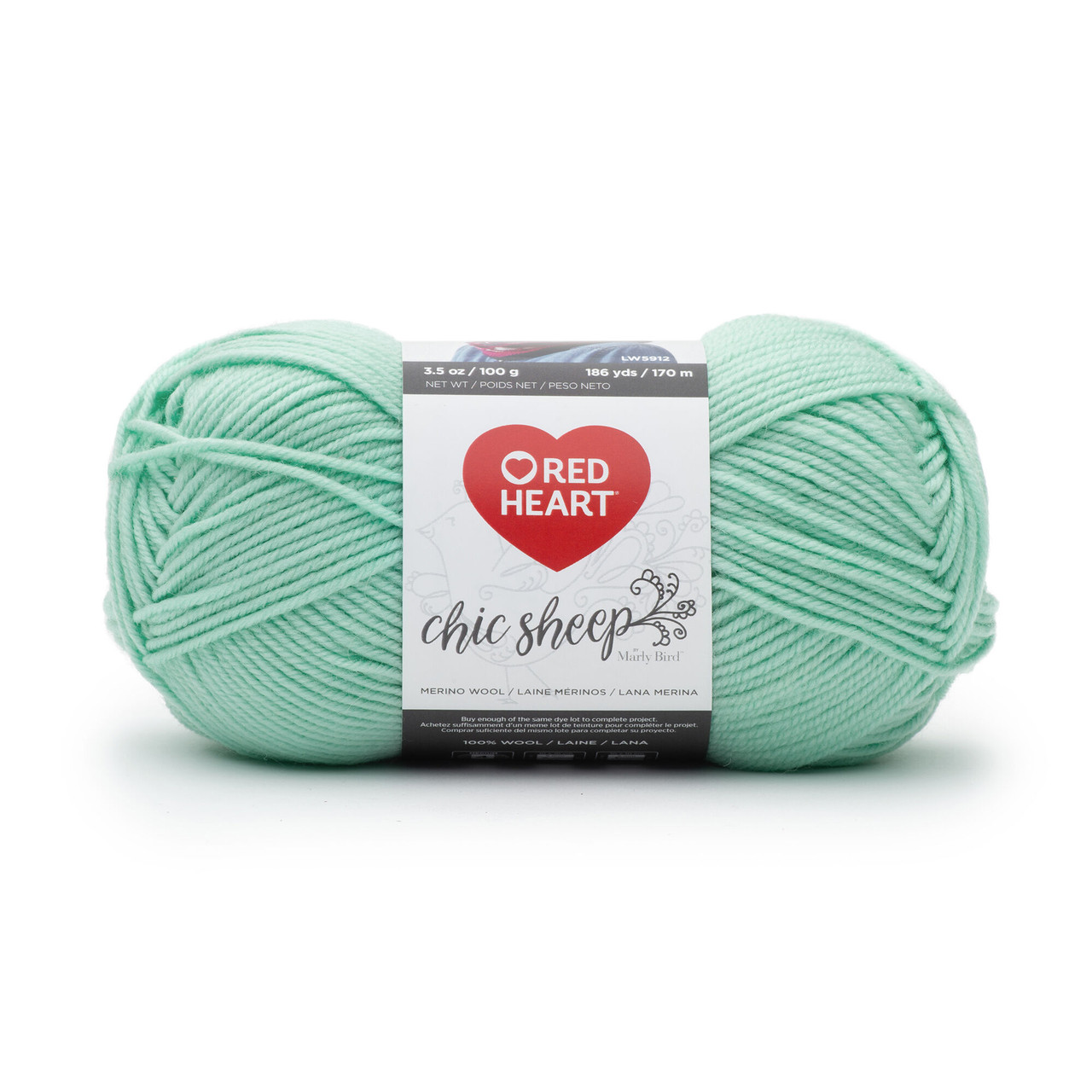 Red Heart Chic Sheep Merino Wool by Marley Creme De Mint Knitting & Crochet Yarn