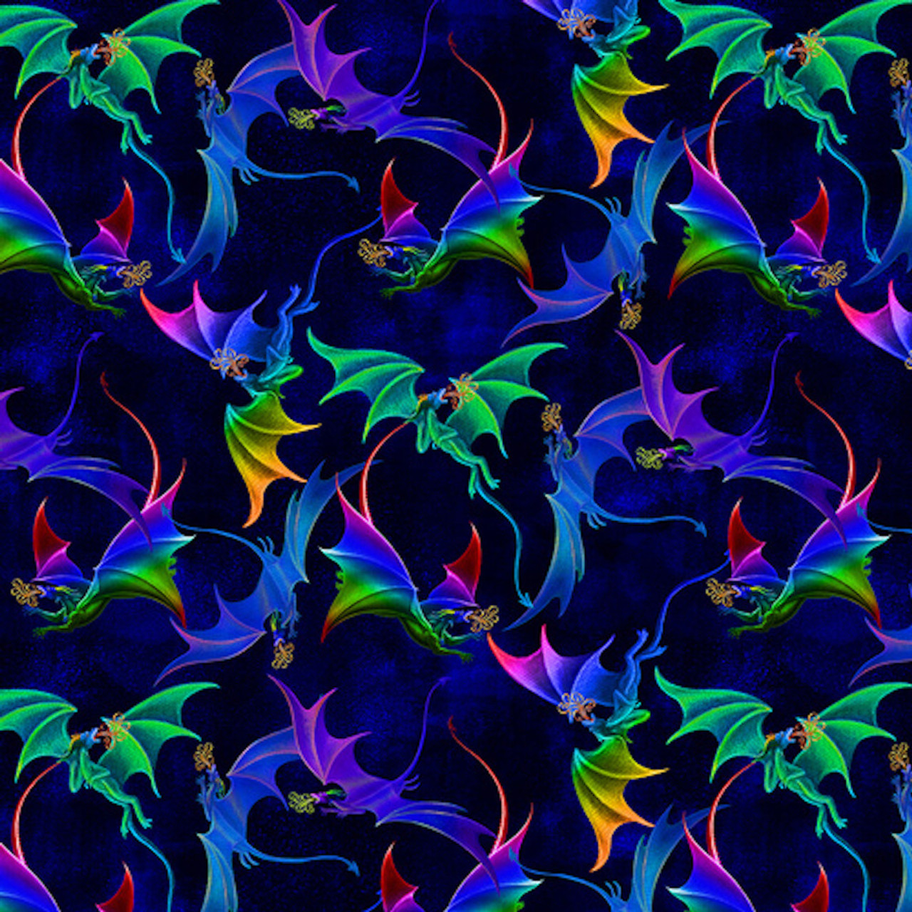 Studio E Rainbow Dragon Flying Dragon Navy Cotton Fabric by The Yard