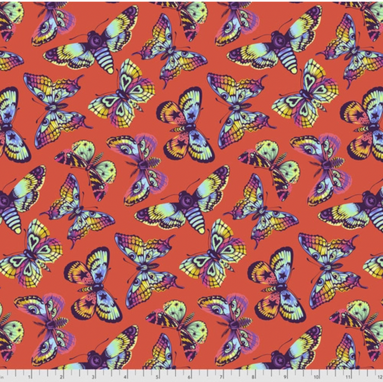 Free Spirit Tula Pink PWTP172 Daydreamer Butterfly Kisses Papaya Cotton Fabric By Yd