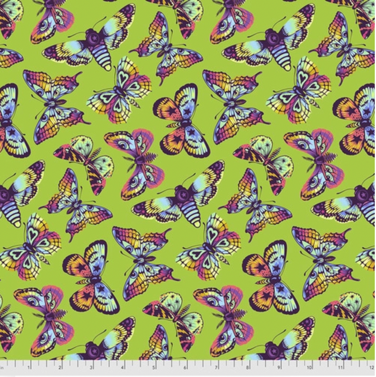 Free Spirit Tula Pink PWTP172 Daydreamer Butterfly Kisses Avocado Cotton Fabric By Yd