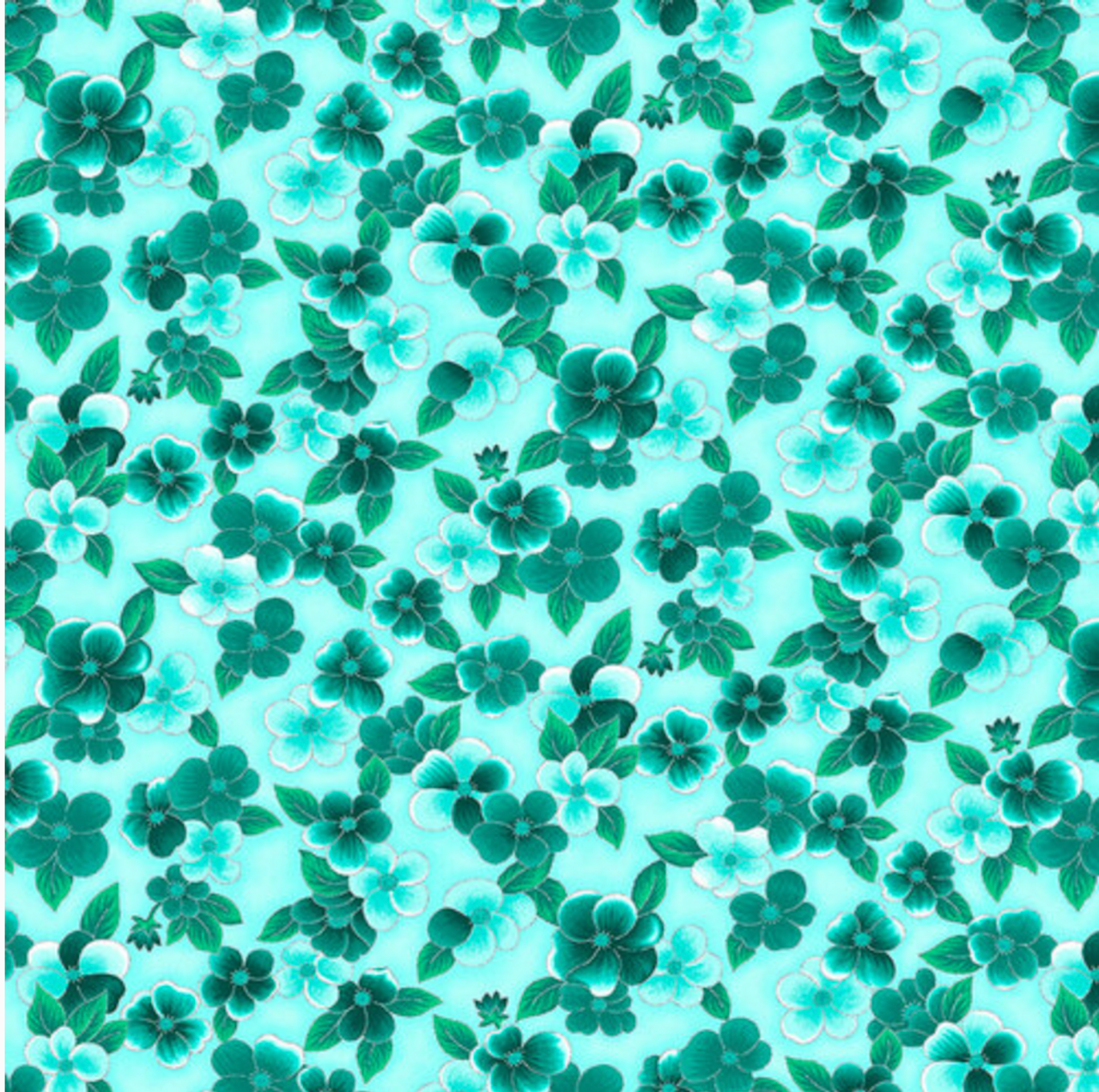 Blank Quilting Ovarian Cancer Inspiration Pansy Teal Cotton Fabric By The Yard