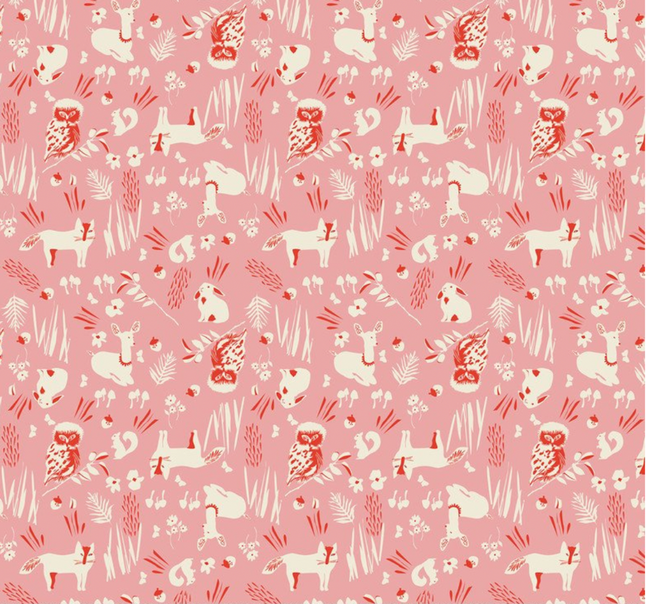 Blend Textiles Elizabeth Grubaugh Enchanted Forest Friends Pink Cotton Fabric By Yd