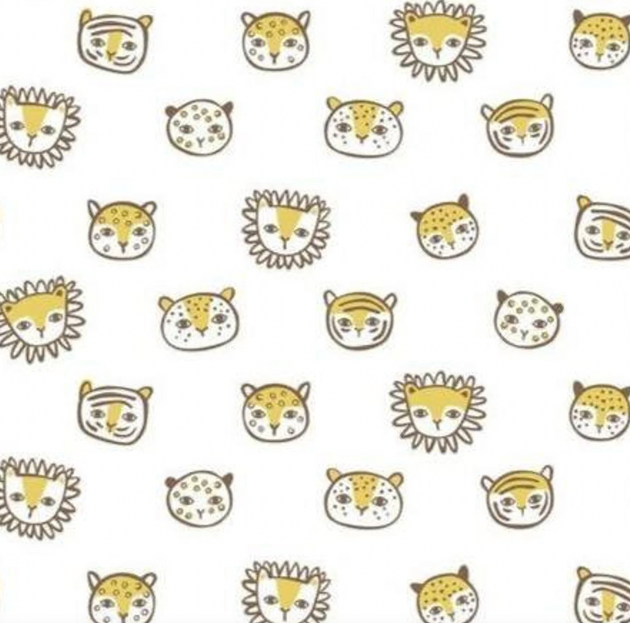 Blend Textiles Katy Tanis Lion & Tigers Feline Faces White Cotton Fabric By The Yard