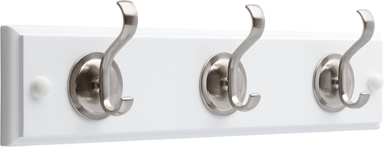 Liberty 133074 14" 3 Hook Coat/Hat Rail Matte White w/ Satin Nickel Hooks