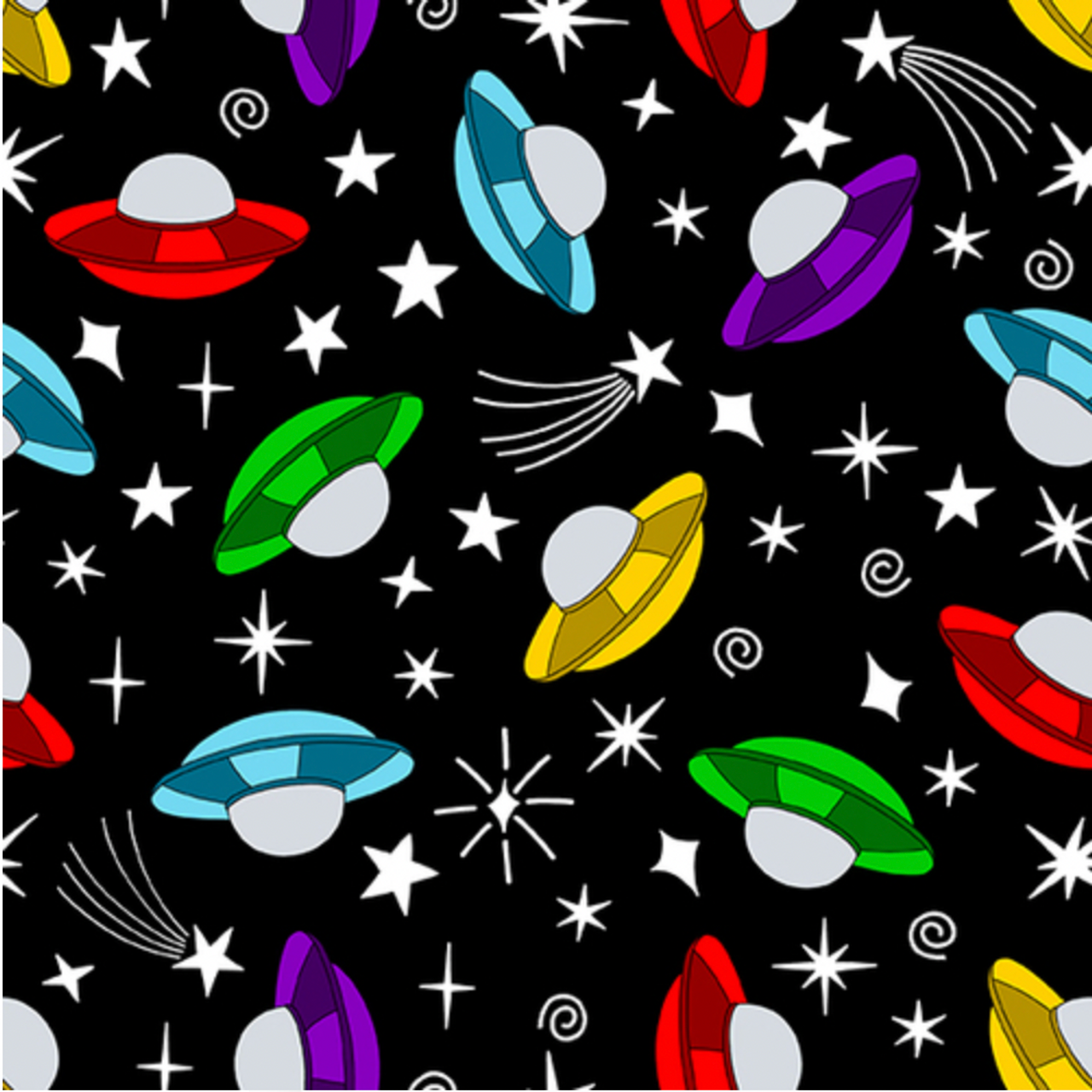 Blank Quilting Amazing Aliens Space Ships Black Cotton Fabric By The Yard