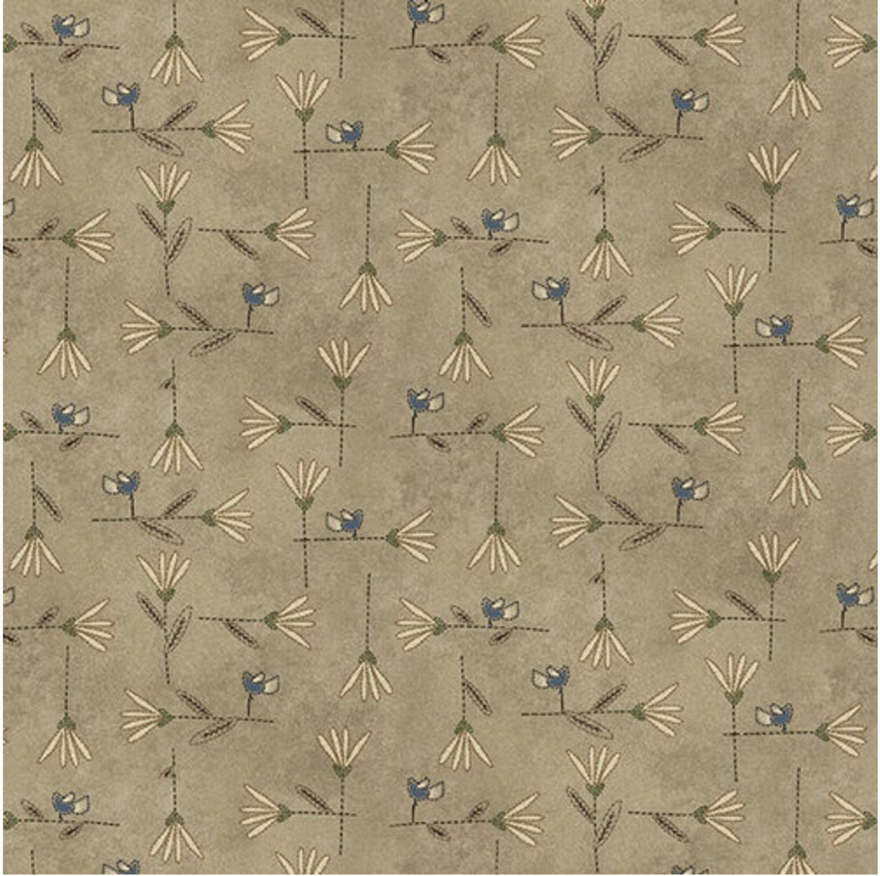 Henry Glass Bluebird of Happiness Flower Lattice Khaki Fabric By Yard