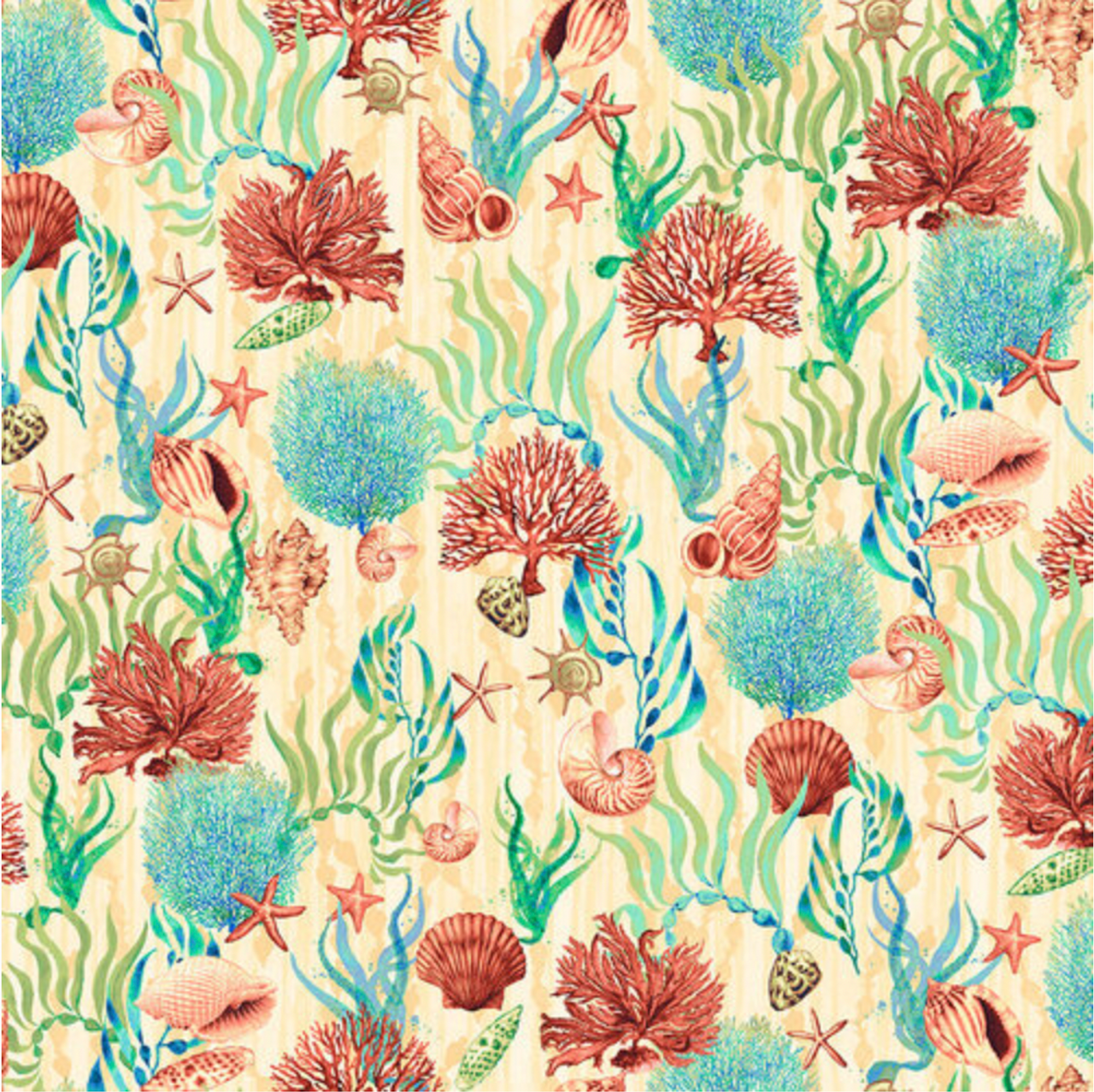 Studio E Deep Blue Sea Shells & Coral Sand Fabric By The Yard