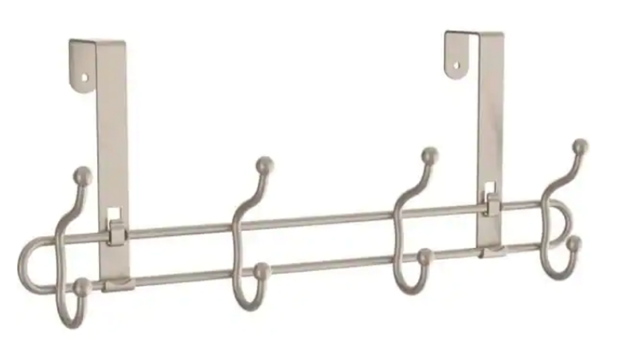 Home Decorators 16" Over the Door 4 Hook Rail Satin Nickel