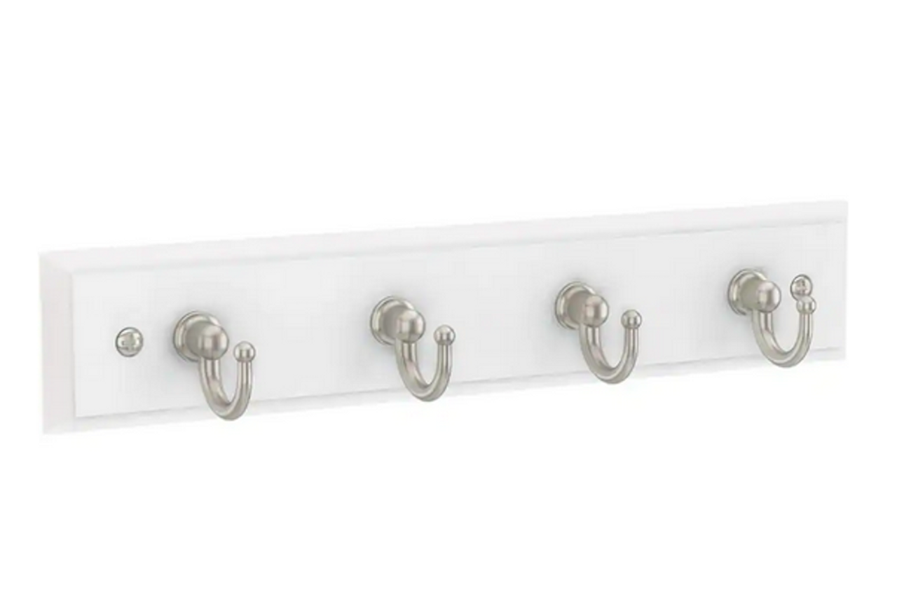 Home Decorators 9" 4 Hook Key Rail Tidy White & Satin Nickel Finish