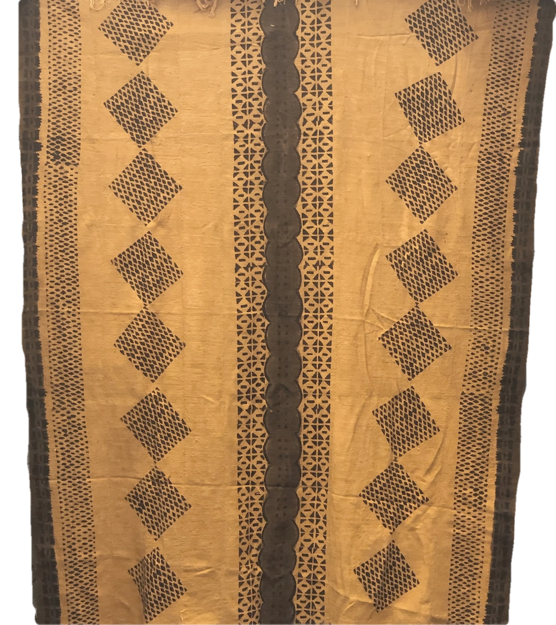 28643 African Mali Mud Cloth Bambara Bogolanfini Pumpkin Aprox 54" x 66"