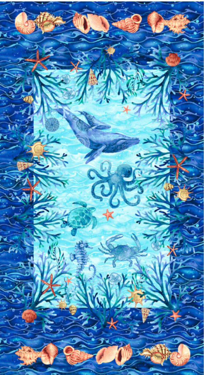Studio E Deep Blue Sea Sea Creature Panel Fabric By