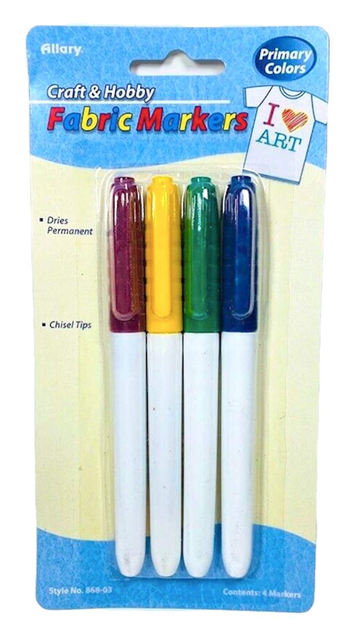 Allary Craft & Hobby Permanent Fabric Markers Primary Colors 4 Pack