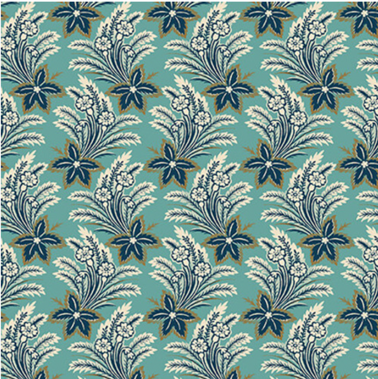 Henry Glass Lille Swaying Flowers Lt Teal Fabric By The Yard