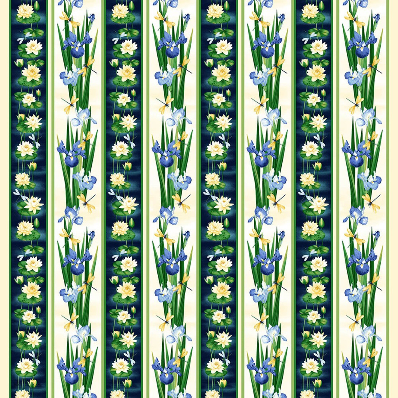 Henry Glass Waterlily Magic Border Stripe Indigo Fabric By The Panel
