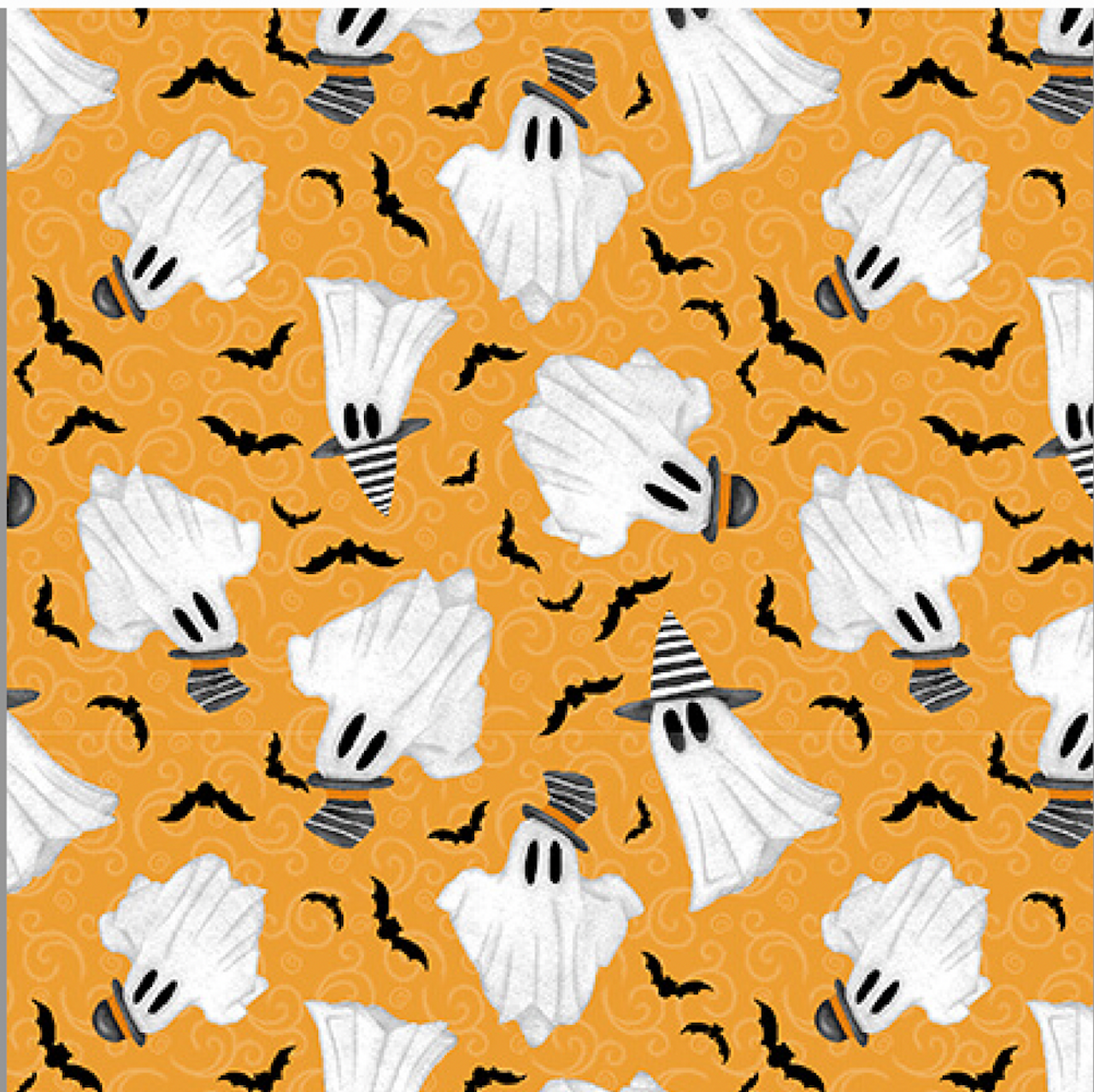 Henry Glass Olde Salem Glow Ghosts Orange Fabric By The Yard