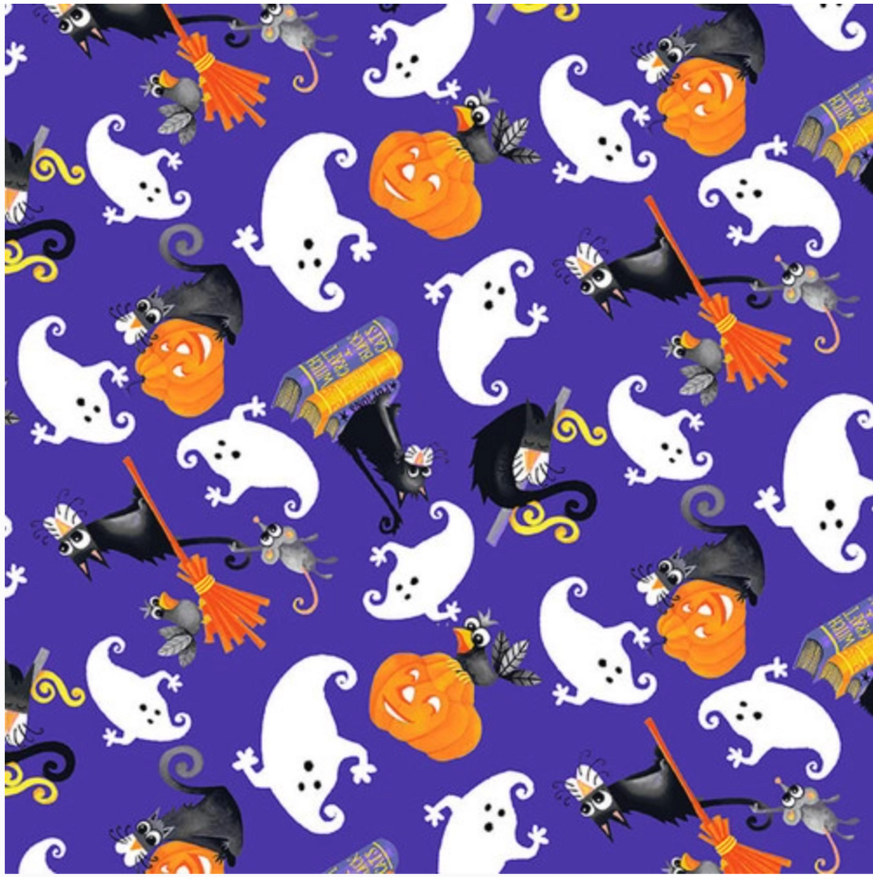 Henry Glass Boo! Glow Tossed Cats & Ghosts Multi Fabric By The Yard