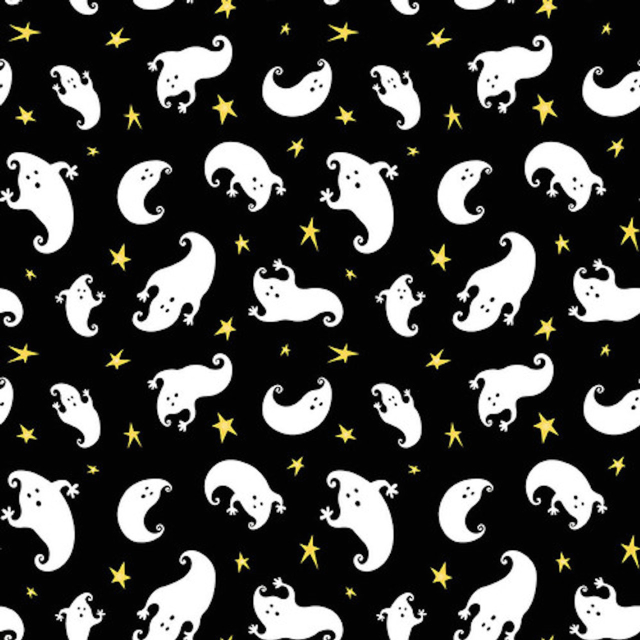 Henry Glass Boo! Glow Tossed Ghosts Black Fabric By The Yard