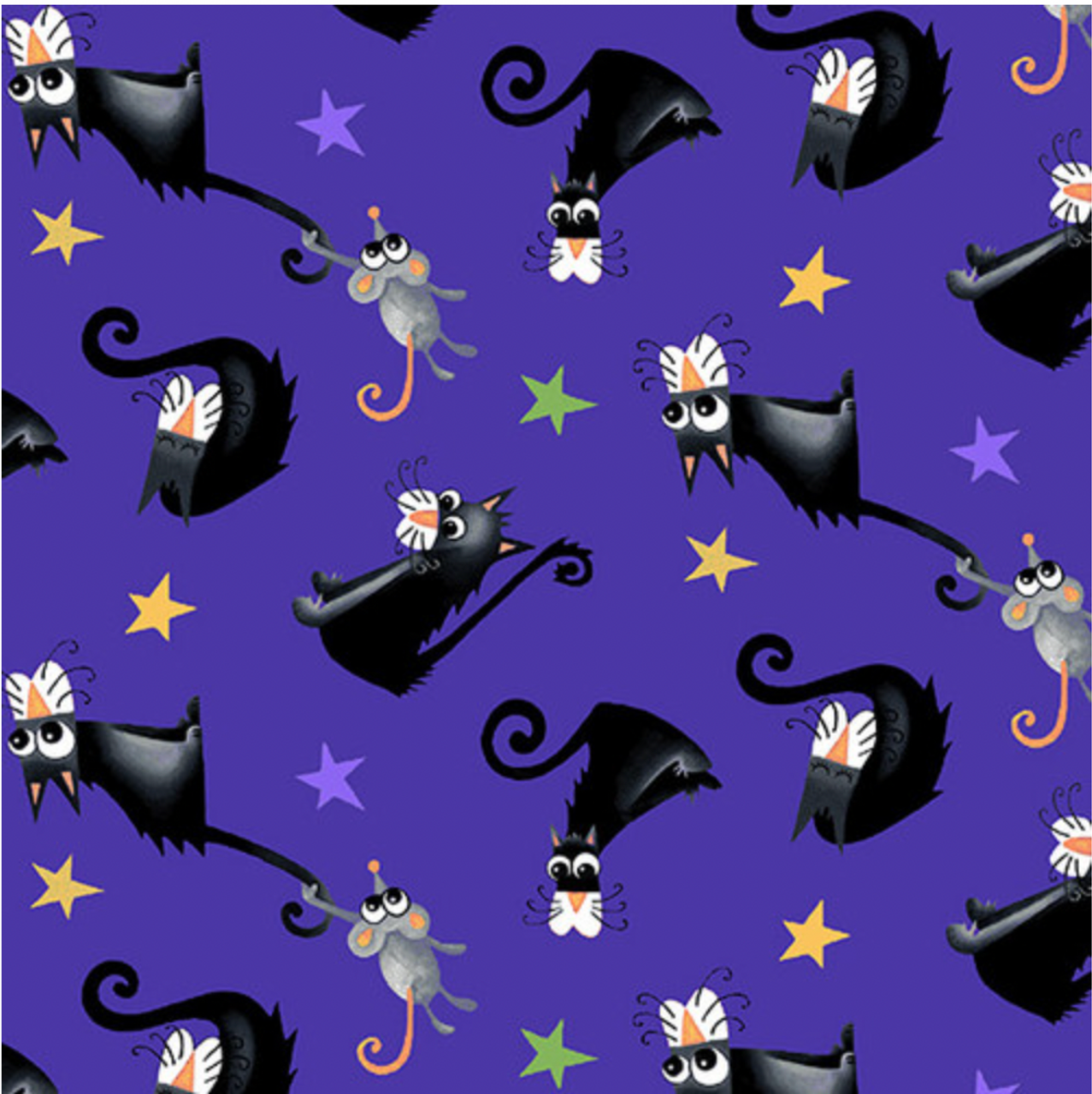Henry Glass Boo! Glow Tossed Cats Purple Fabric By The Yard