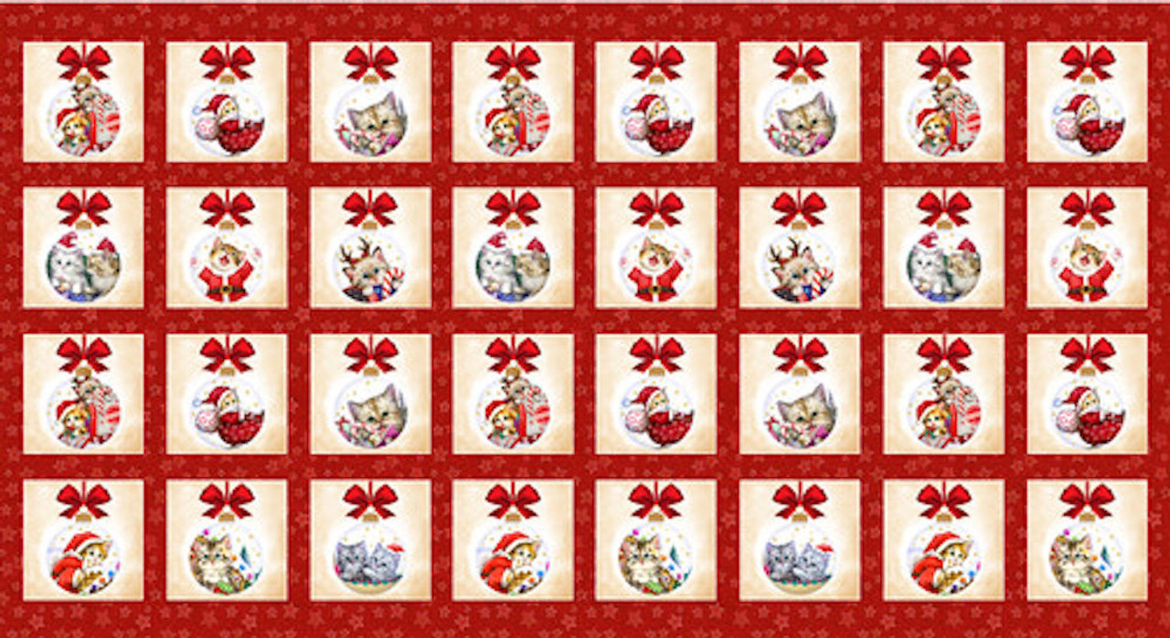 Studio e Kitten Christmas Continuous Blocks Cotton Fabric By The Panel