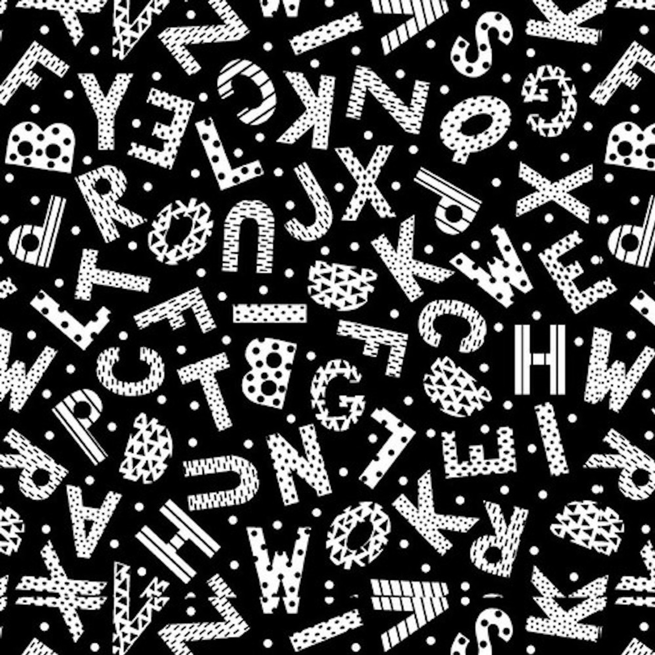 Studio E Black & White w/ A Touch of Bright Tossed Alphabet Black Cotton Fabric By Yard