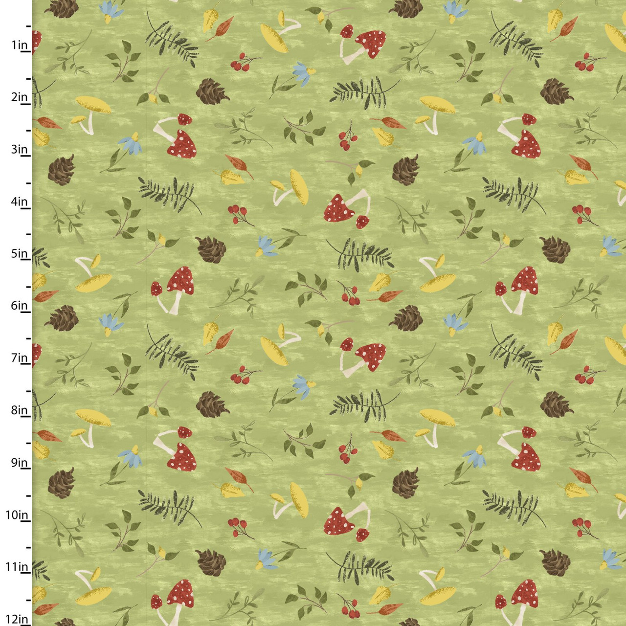 3 Wishes You Light My Way Gnomes Nature Toss Green Cotton Fabric By Yard