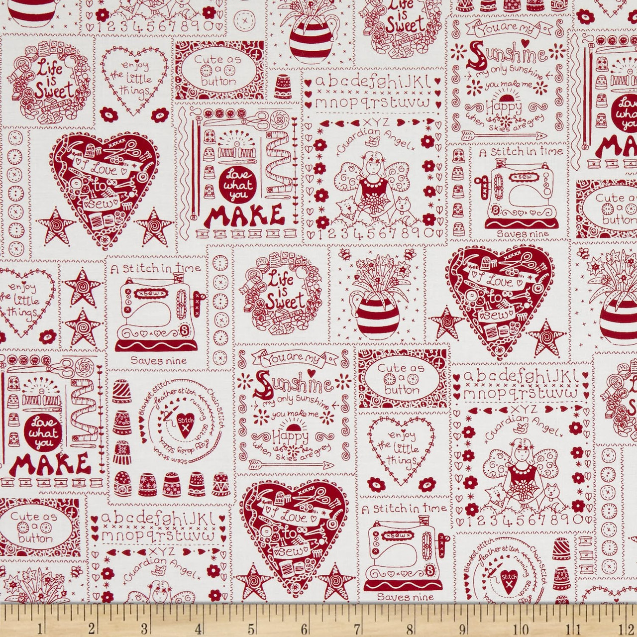 Henry Glass Say It With A Stitch Patchwork Sewig Motifs Cream Cotton Fabric By The Yard