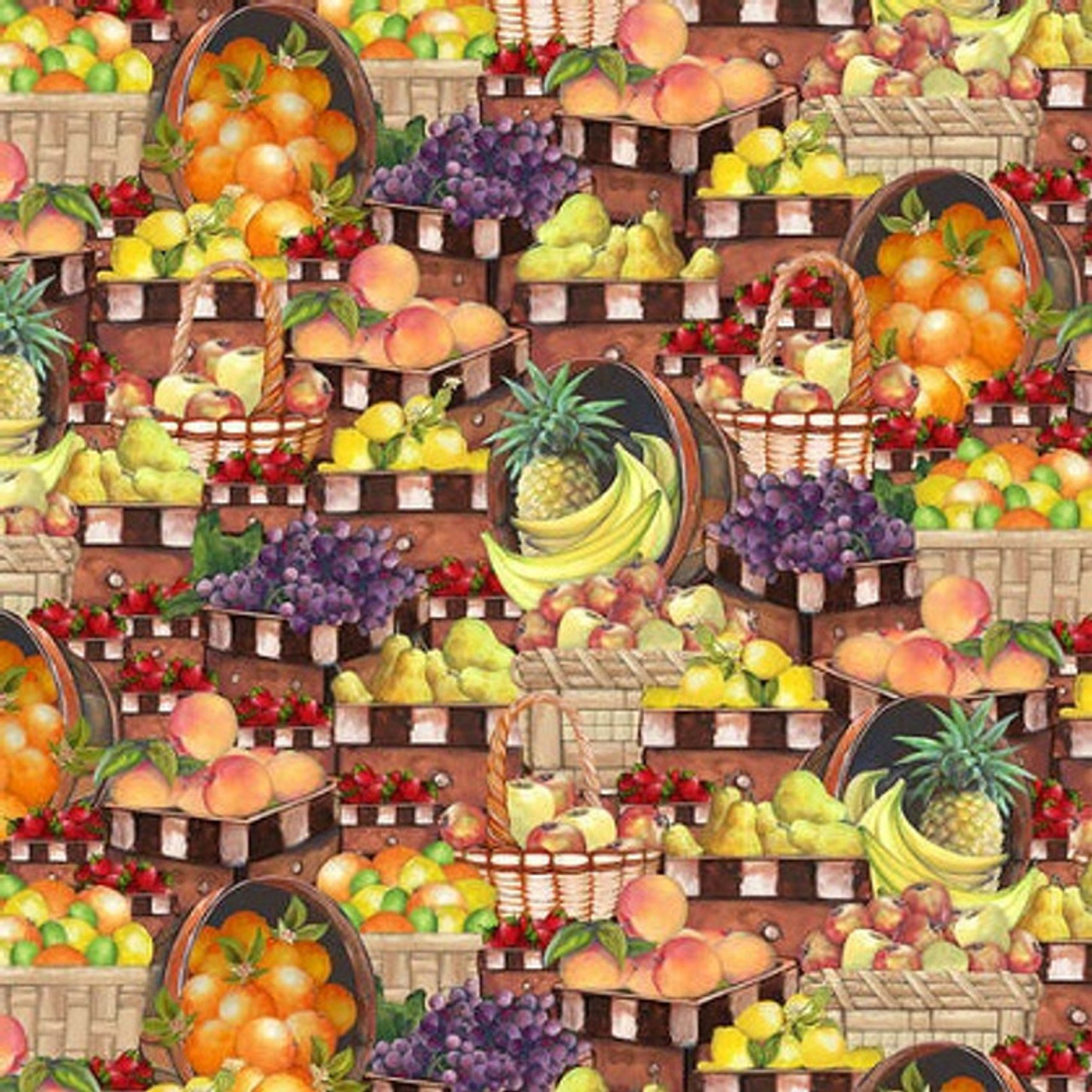 Blank Quilting Fruit For Thought Fruits In Baskets Brown Cotton Fabric By The Yard