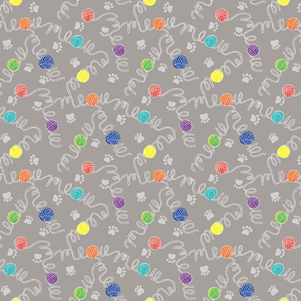 Blank Quilting Purranoia Meow Yarn Lt Gray Cotton Fabric By The Yard