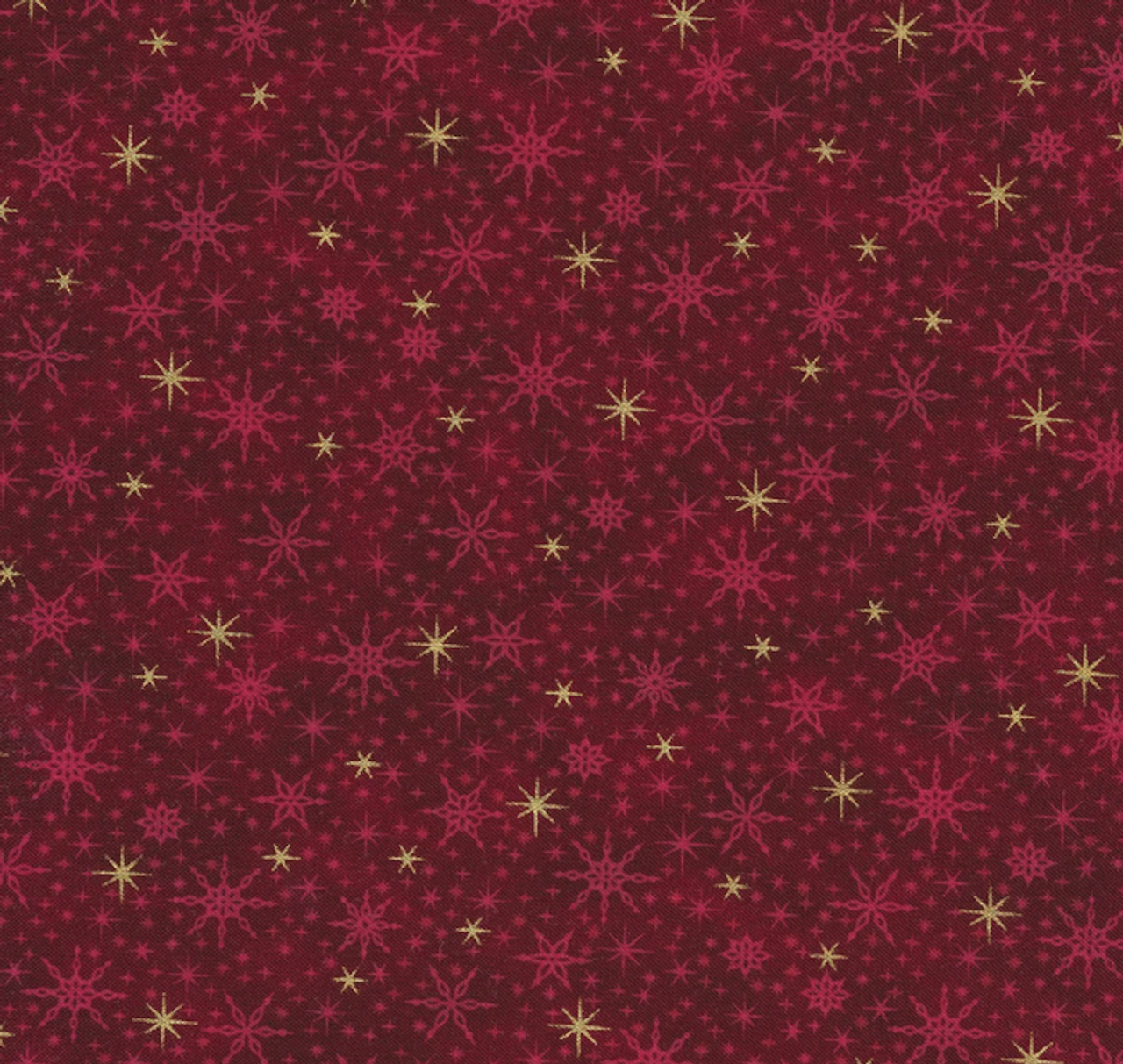 Stof Petit Cristal Holiday Small Star Red / Gold Cotton Fabric By The Yard