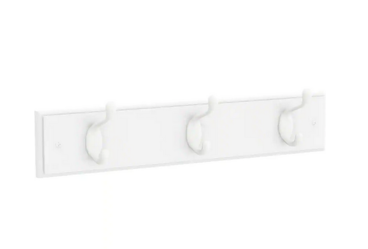 Home Decorators R44451H-PWW 18" Hook Rail Pure White w/ 3 White Hooks