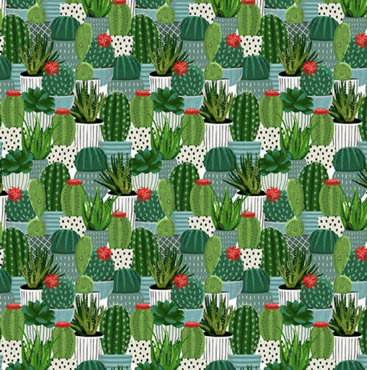 Free Spirit Cori Dantini Garden Girl Potted Cacti Green Cotton Fabric By Yd