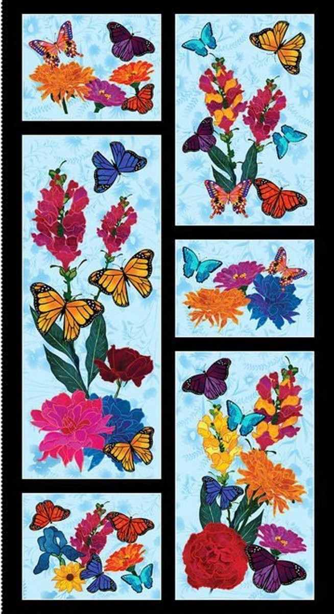 Blank Quilting Mariposa Dance 24" Panel Lt Blue Cotton Fabric By The ...