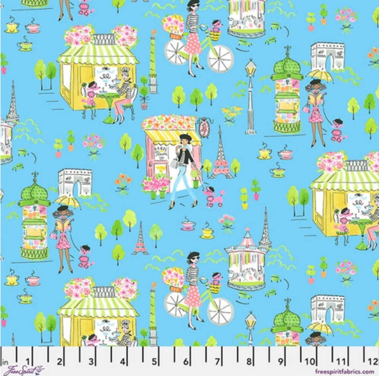 Anne Keenan Higgins Bonjour Paris Du Jour Blue Cotton Fabric by The Yard