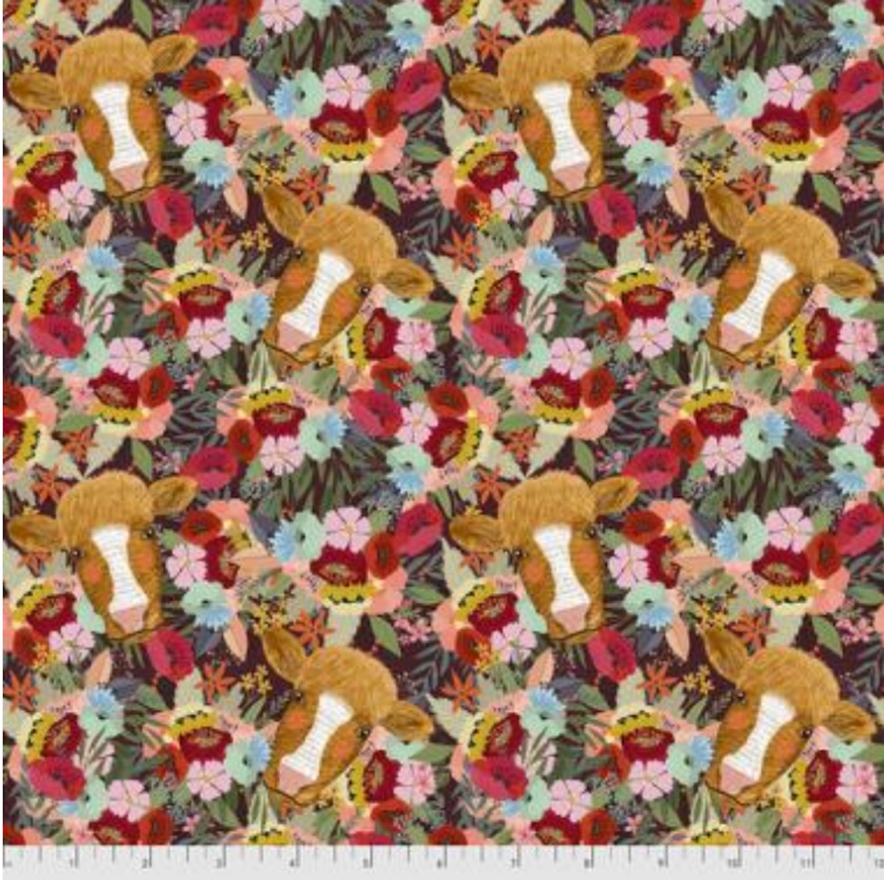 Mia Charro Farm Friends Floral Cow Multi Cotton Fabric By Yard