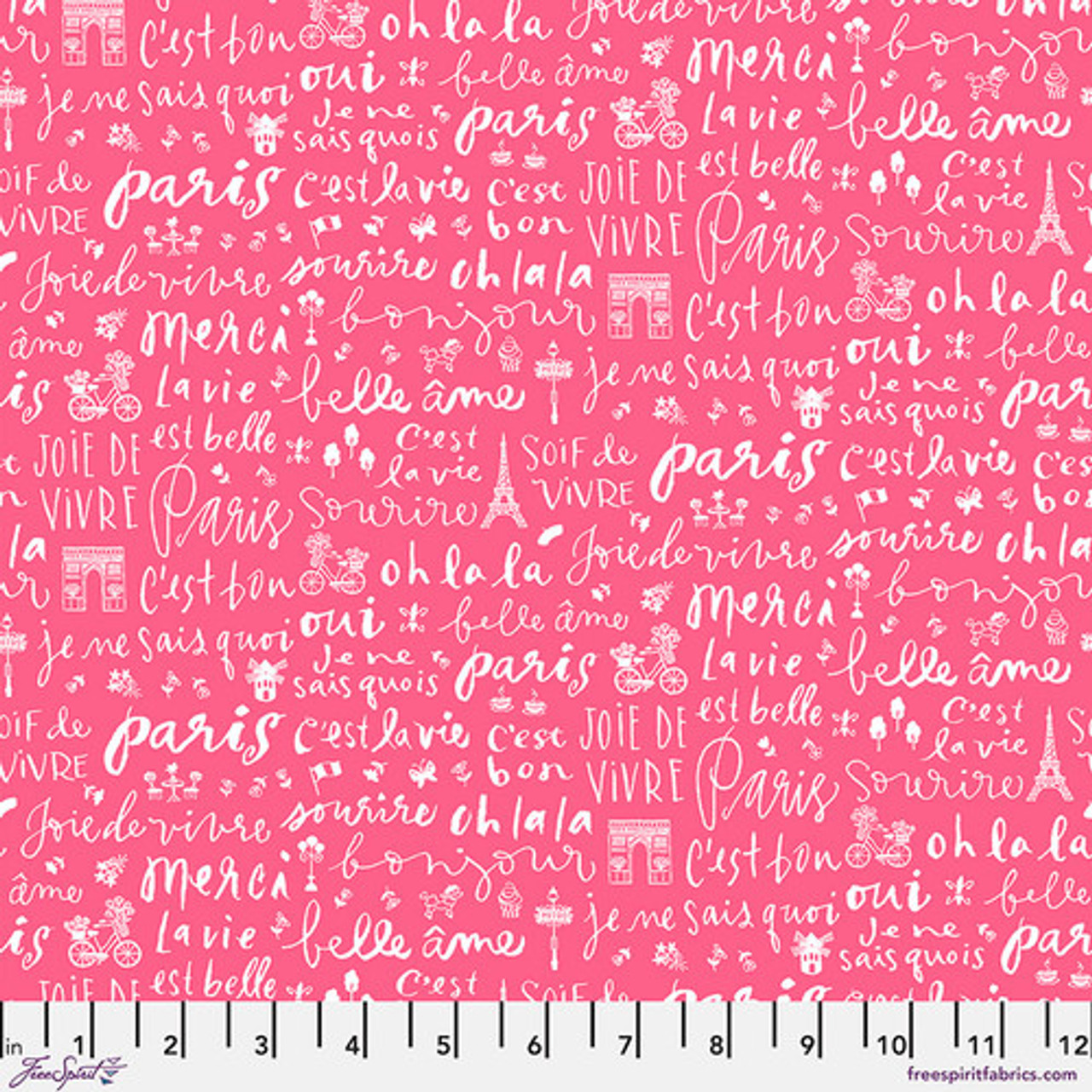 Anne Keenan Higgins Bonjour Paris Oui Oui Pink Fabric by The Yard