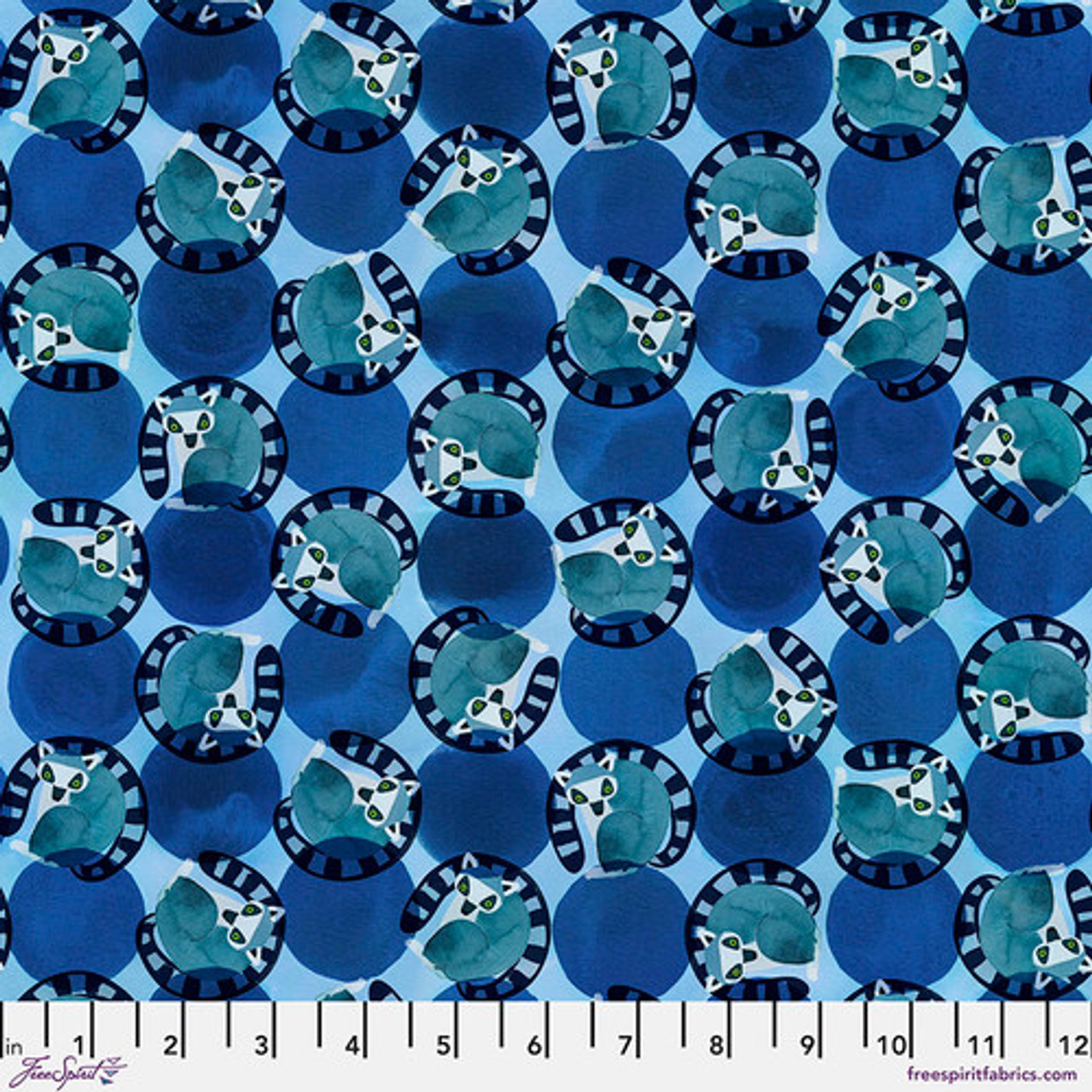 Free Spirit Katy Tanis Madagascar Adventure Curled Up Lemurs Blue Fabric By Yard