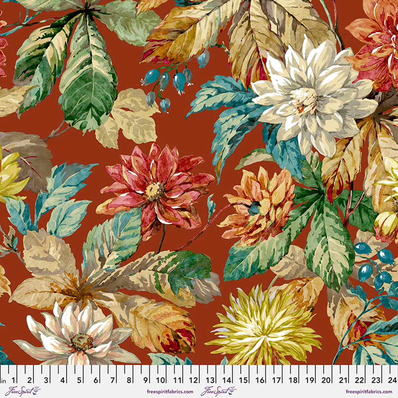 Free Spirit Sanderson Woodland Blooms Dahlia & Rosehip Russet Fabric By The Yard