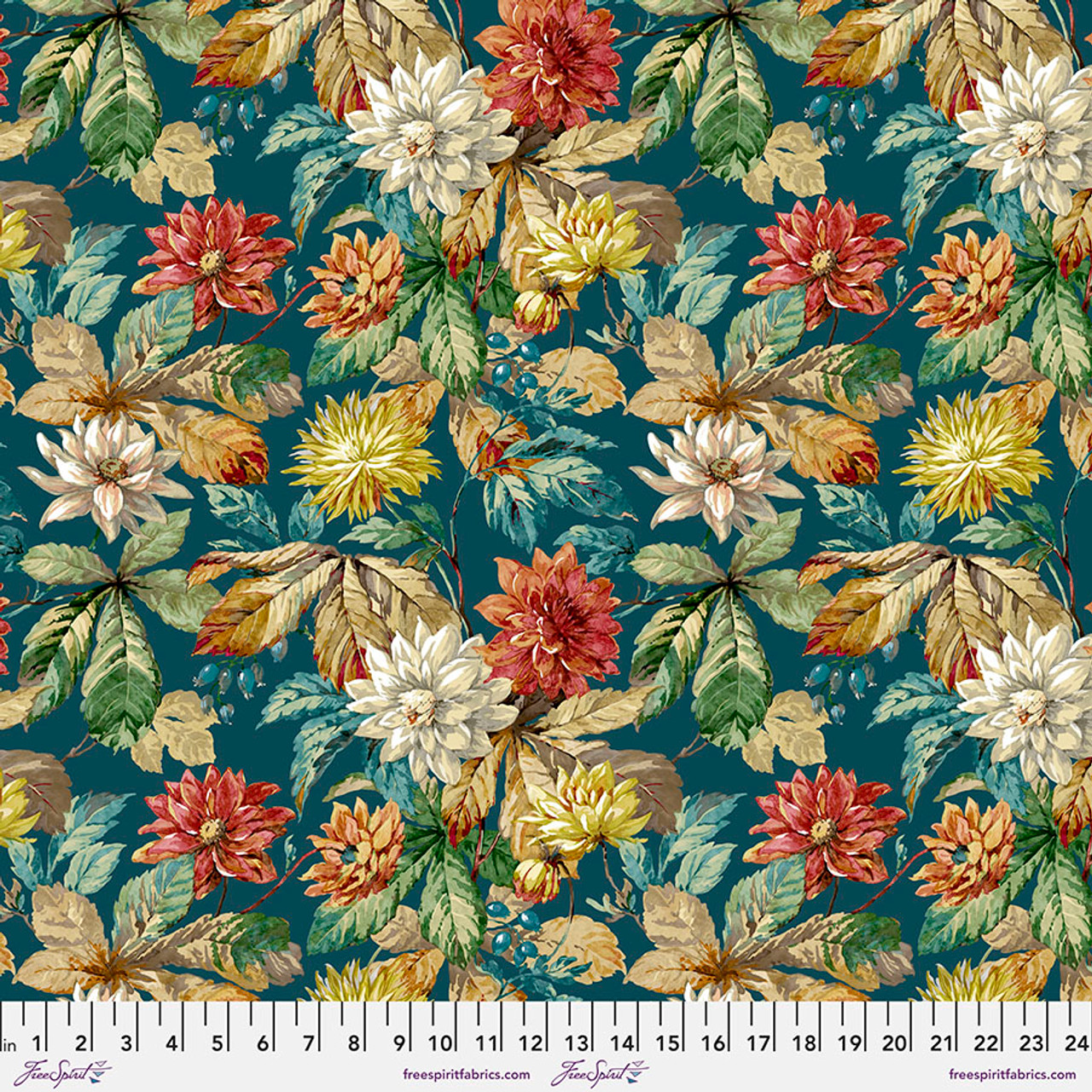 Free Spirit Sanderson Woodland Blooms Sm Dahlia & Rosehip Forest Fabric By The Yard