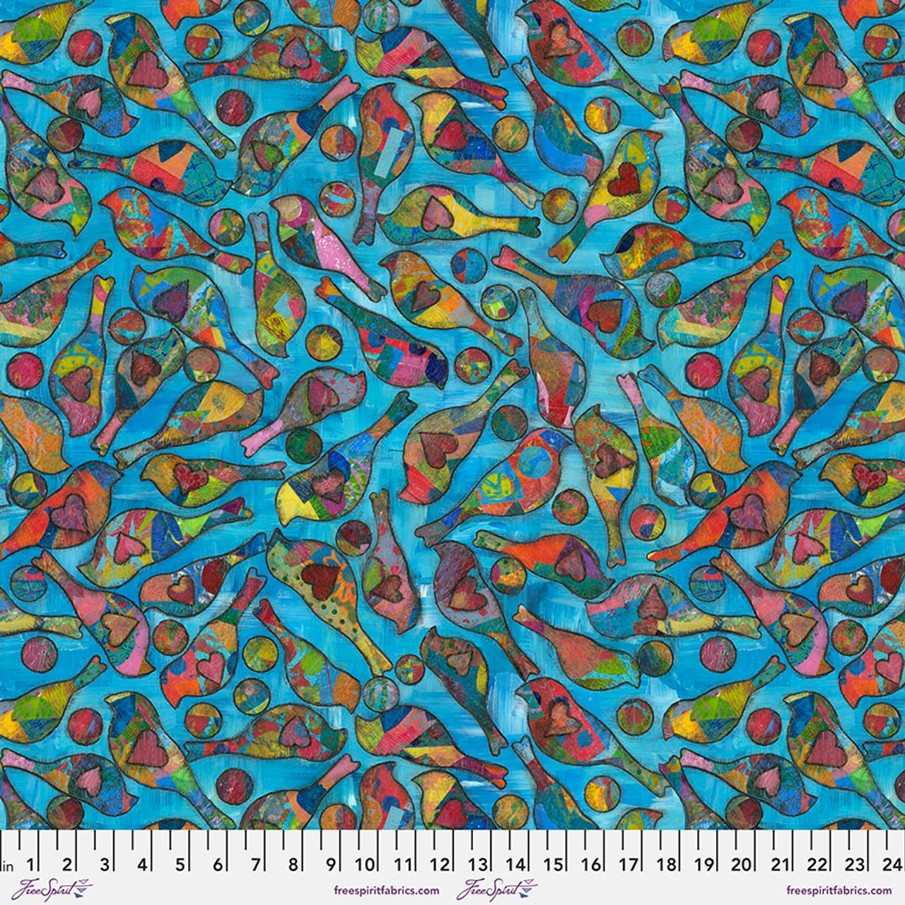 Free Spirit Sue Penn Up, Up & Away In Flight Blue Cotton Fabric By The Yard