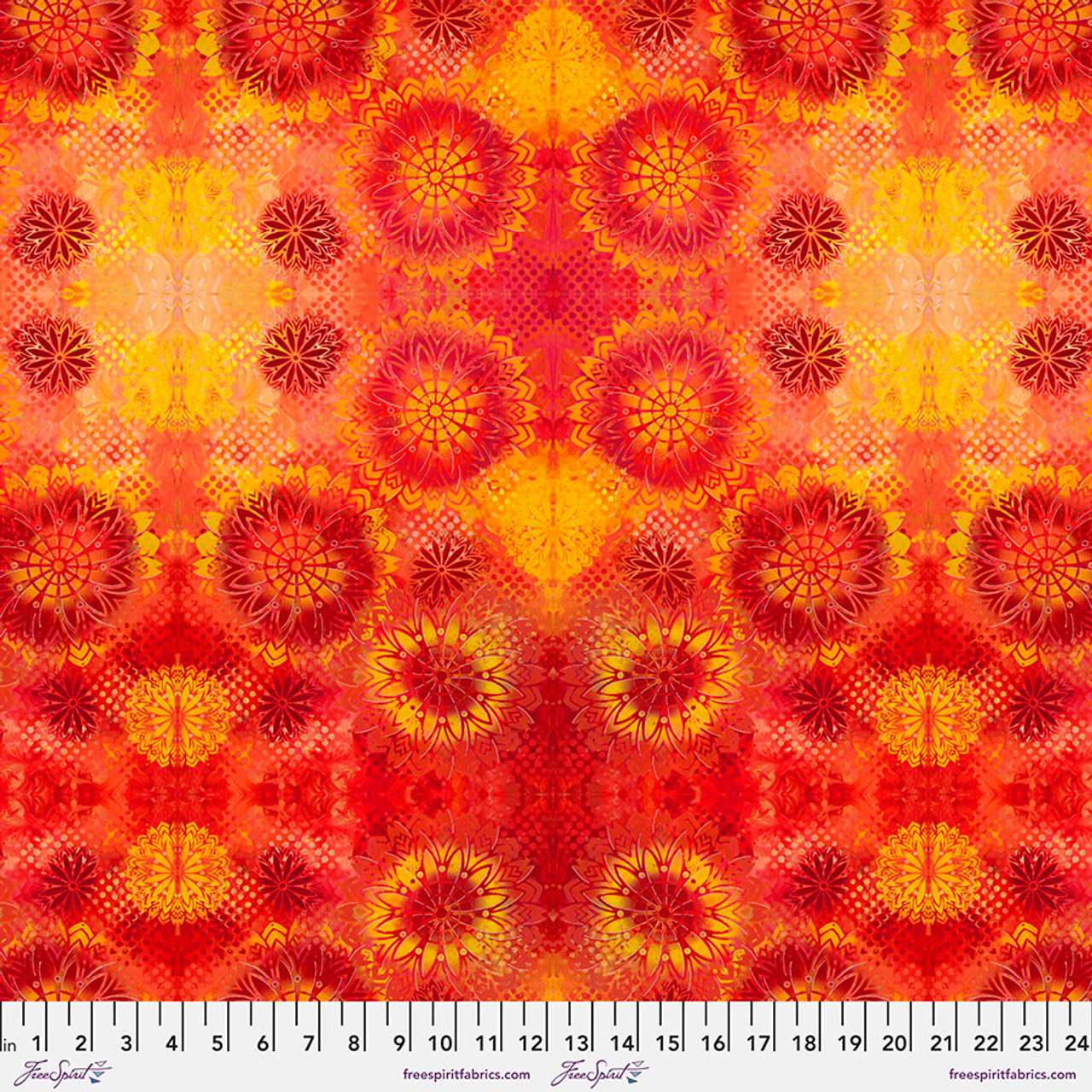 Free Spirit Sue Penn Happy Blooms Sunburst Flame Cotton Fabric By The Yard