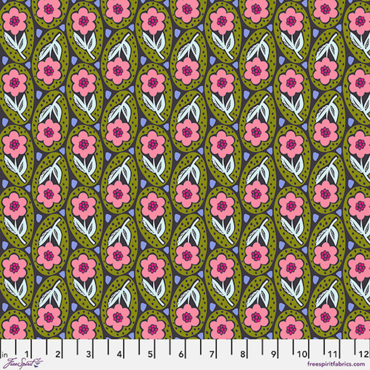 Free Spirit Anna Maria Horner Brave Giggle Olive Cotton Fabric By The Yard