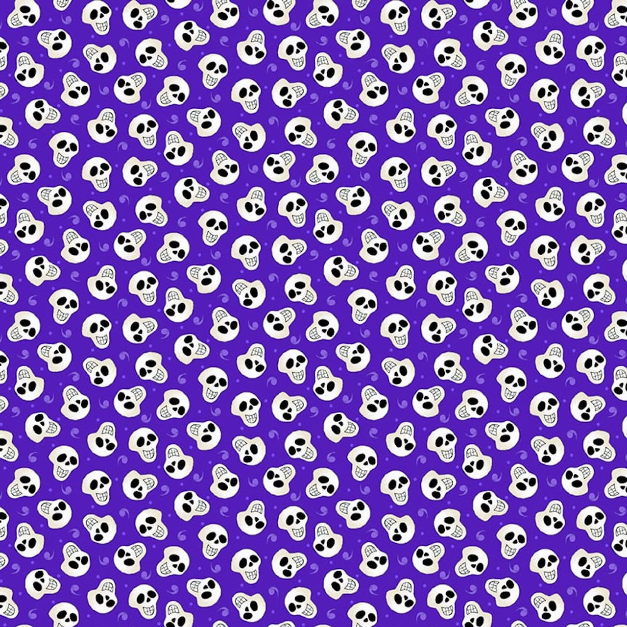 Henry Glass Witch's Night Out Tossed Skulls Purple Glow Fabric By The Yard