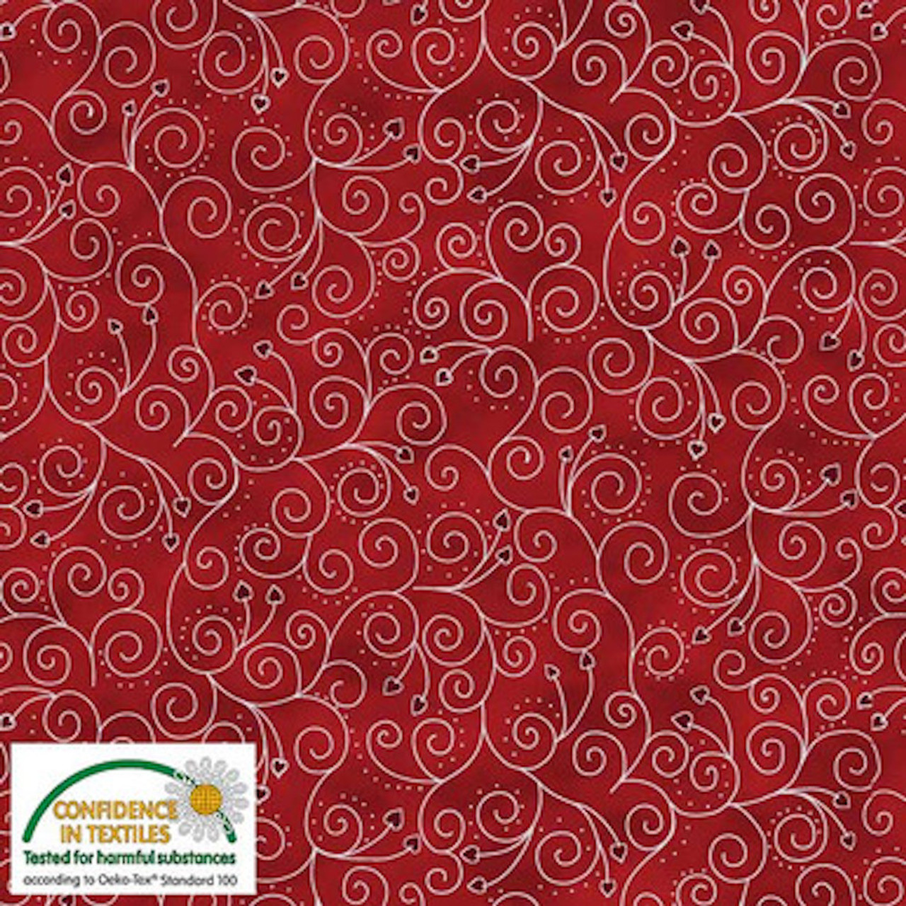 Stof Star Sprinkle Spiral Flower Red Silver Cotton Fabric By The Yard