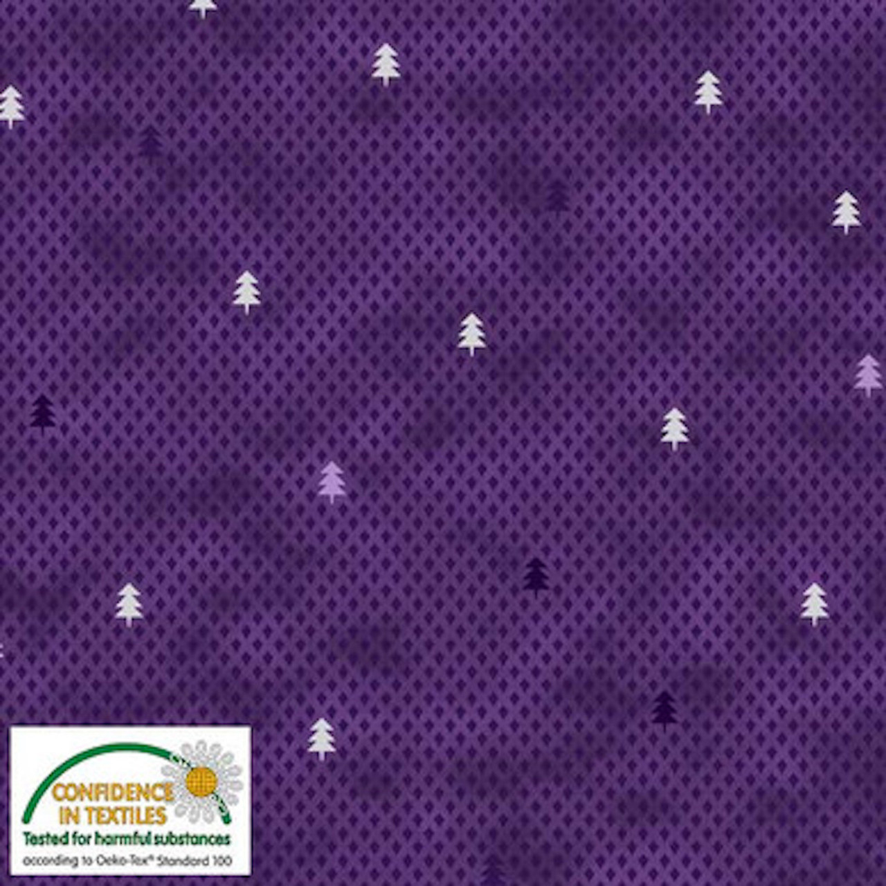 Stof Star Sprinkle Small Christmas Trees Lilac Silver Cotton Fabric By The Yard