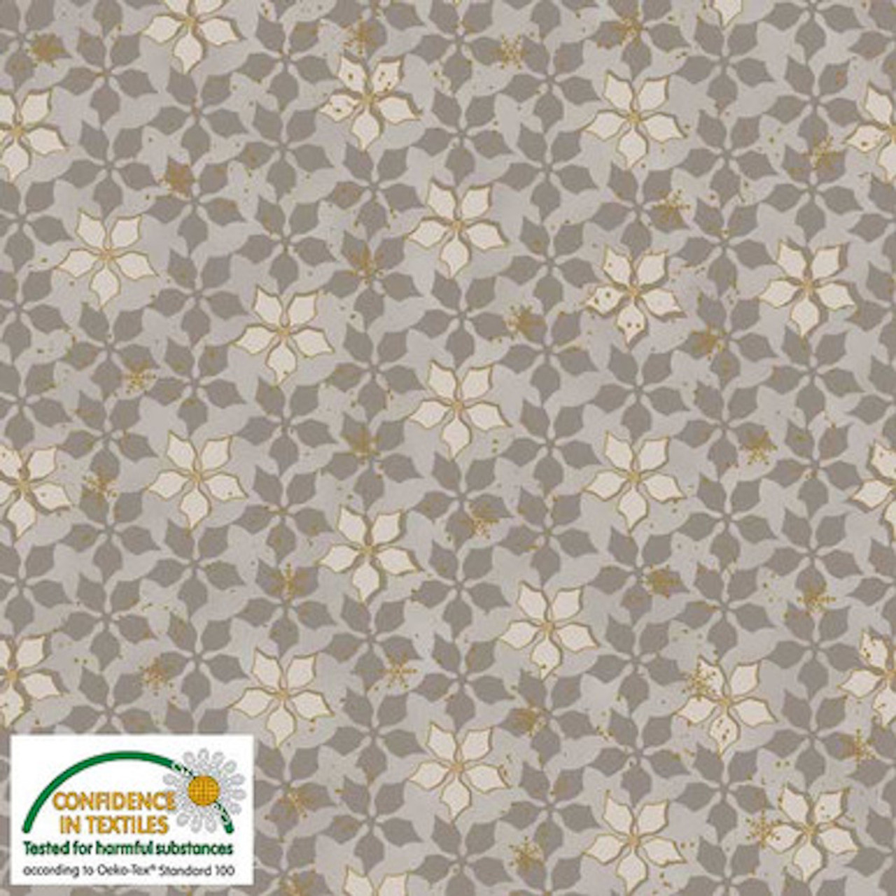 Stof Star Sprinkle Poinsettia Taupe Gold Cotton Fabric By The Yard