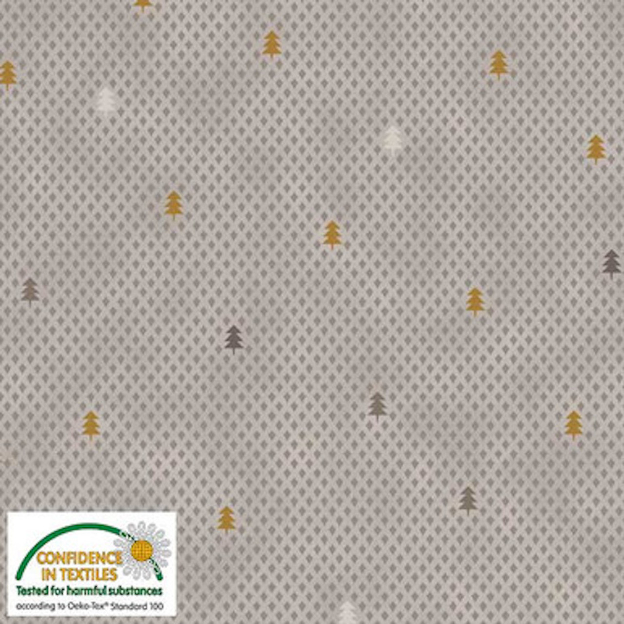 Stof Star Sprinkle Pinetree Text Beige Gold Cotton Fabric By The Yard