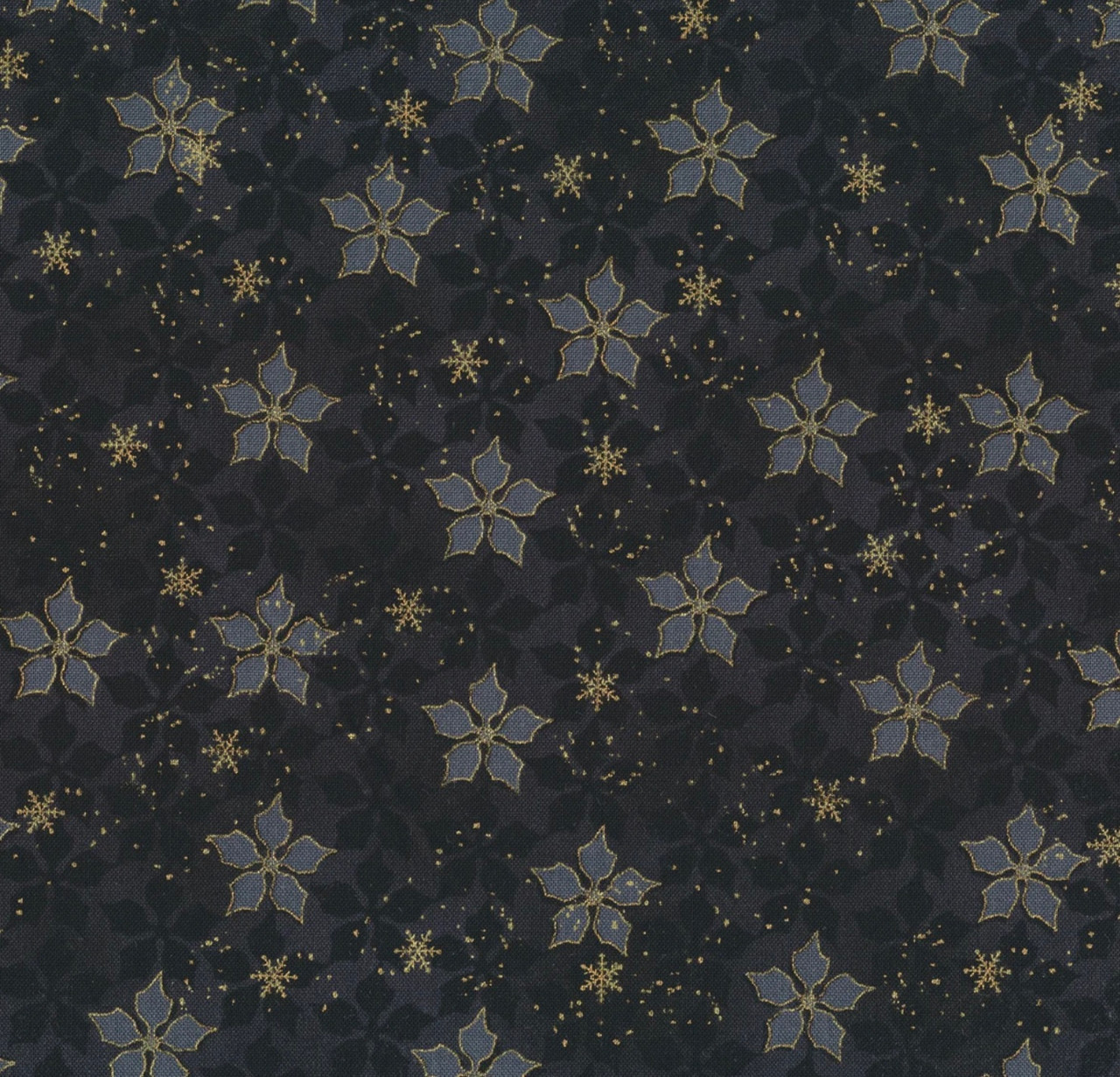 Stof Star Sprinkle Poinsettuas Black Gold Cotton Fabric By The Yard