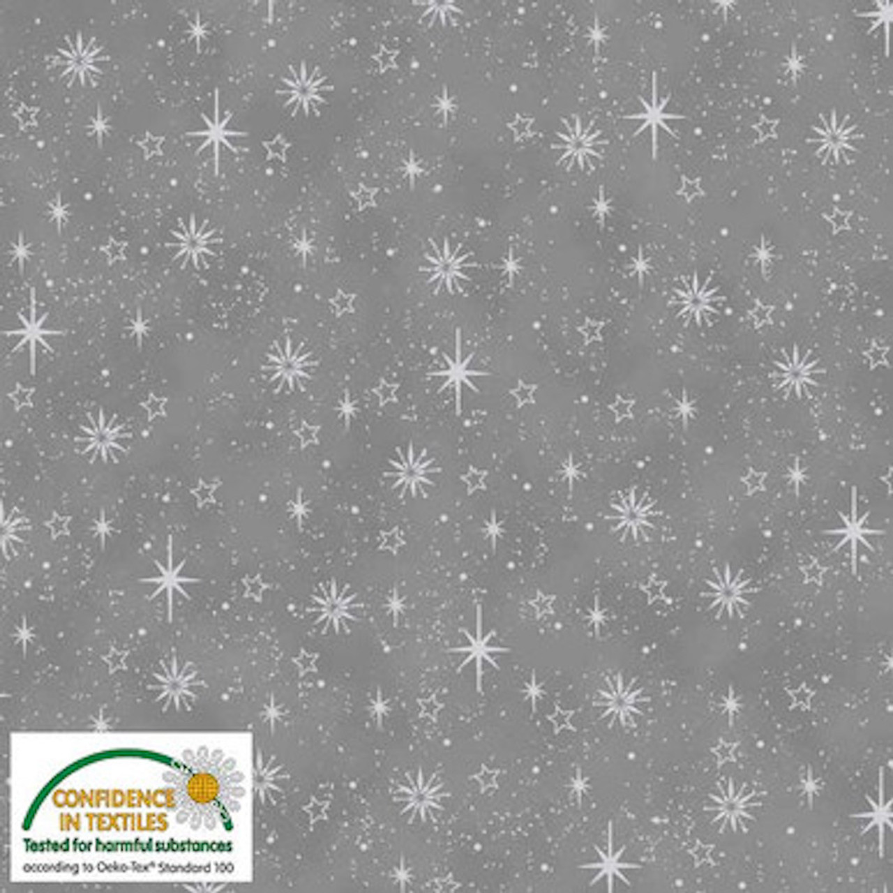 Stof Star Sprinkle Different Stars Grey Silver Cotton Fabric By The Yard